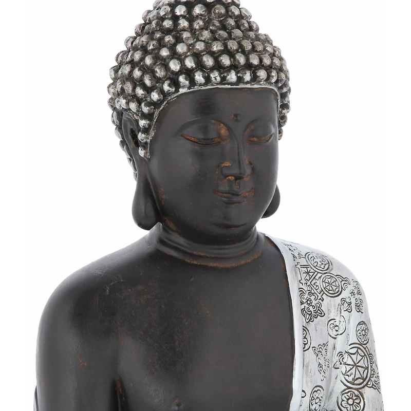 11" Silver Bohemian Polystone Buddha Sculpture