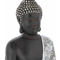 11" Silver Bohemian Polystone Buddha Sculpture