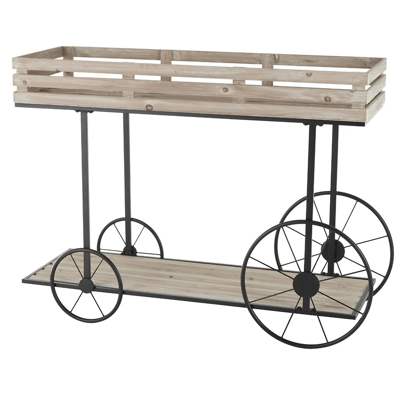 45" Cream Wood Wheelbarrow Shelf Plant Stand