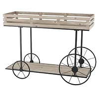 45" Cream Wood Wheelbarrow Shelf Plant Stand