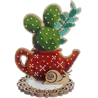 Wonderland Crafts Succulent in Teapot Bead Embroidery on Wood Kit