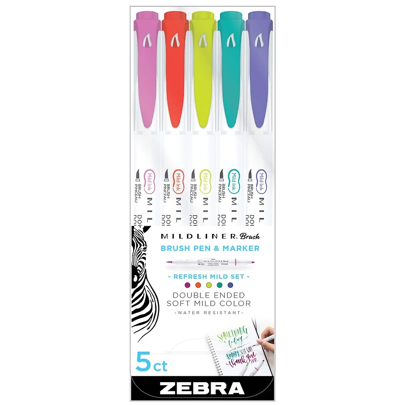 Zebra Mildliner Refresh Double-Ended Brush Pen Set