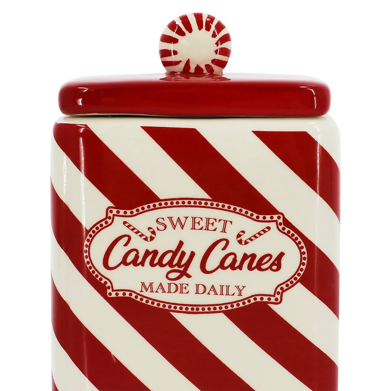7.5" Red & White Candy Cane Ceramic Container by Ashland®