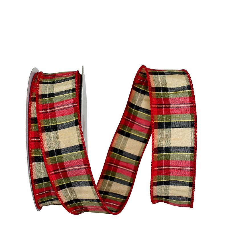 JAM Paper 1.5" x 20yd. Dupioni Wired Edge Traditional Holiday Plaid