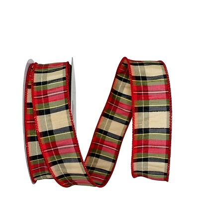 JAM Paper 1.5" x 20yd. Dupioni Wired Edge Traditional Holiday Plaid