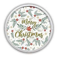 Merry Christmas Botanical Round Wall Art in White Frame