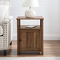 Walker Edison 18" Reclaimed Barn Wood Side Table with Grooved Door