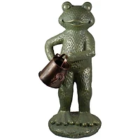 17" Gold Verdigris Frog with Watering Can Outdoor Garden Statue