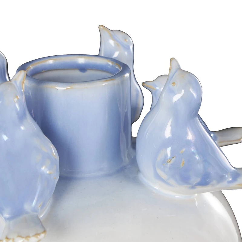 13" White Ceramic Bird Decorative Vase with Blue Accents