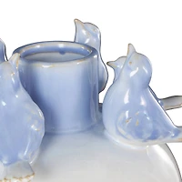 13" White Ceramic Bird Decorative Vase with Blue Accents