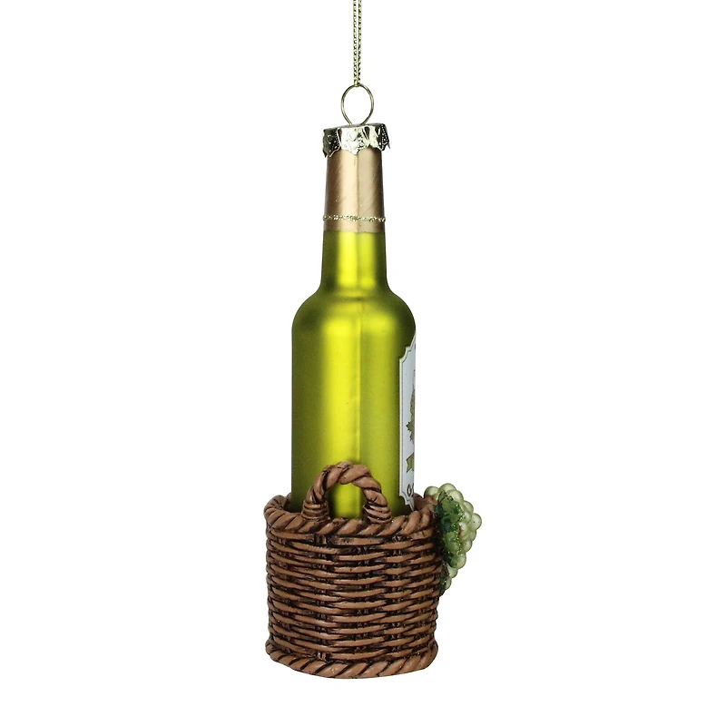 6.25" Green & Brown Glass Wine Bottle Ornament