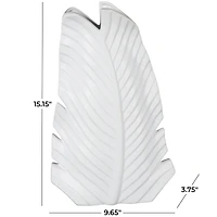 15" White Ceramic Palm Leaf Vase