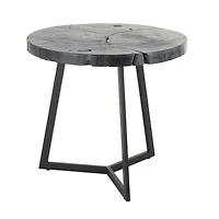 21.5" Black Teak Wood Handmade Live Edge Accent Table with Black Metal Base
