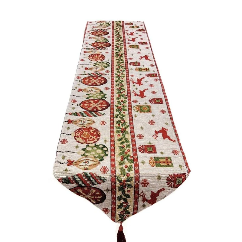 Wizardi 13.75" x 67" Christmas Table Runner with Holiday Icons