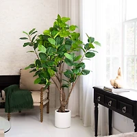 6ft. Artificial Audrey Ficus Leaf Tree in White Decorative Planter