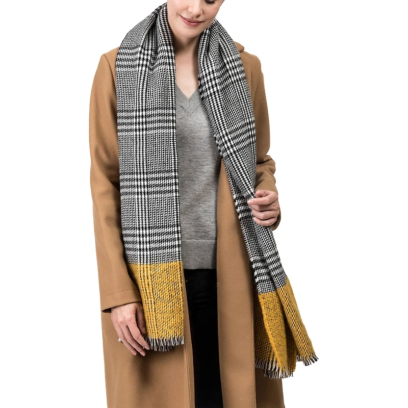 Glitzhome® 70" Yellow & Gray Scarf with Fringe