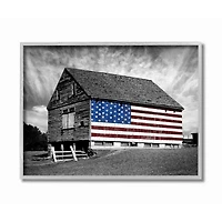 Stupell Industries Black & White Farmhouse Barn American Flag Wall Accent with Gray Frame