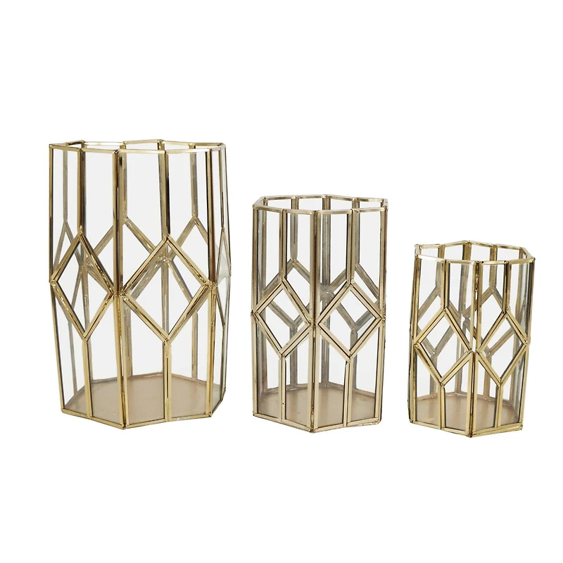 CosmoLiving by Cosmopolitan Gold Line & Diamond Hexagon Candle Lantern Set