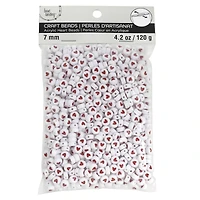 White & Red Heart Acrylic Circle Craft Beads, 7mm by Bead Landing™