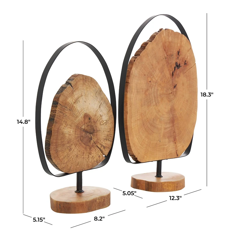 Brown Wood Abstract Slab Sculpture Set