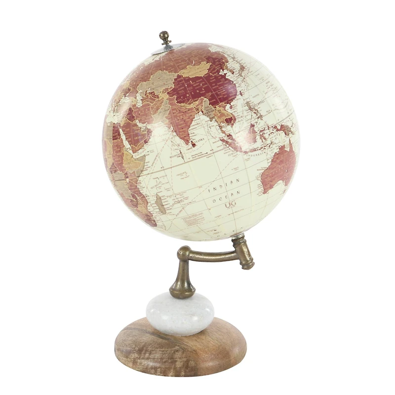 13" Cream Mango Wood & Marble Contemporary Globe