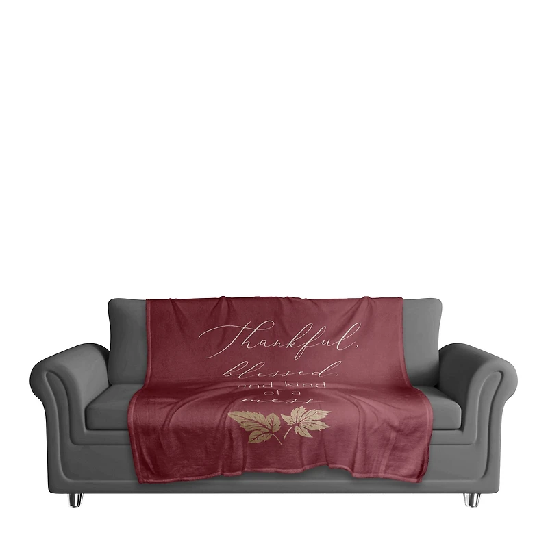 Thankful Blessed Mess Leaves Coral Fleece Blanket