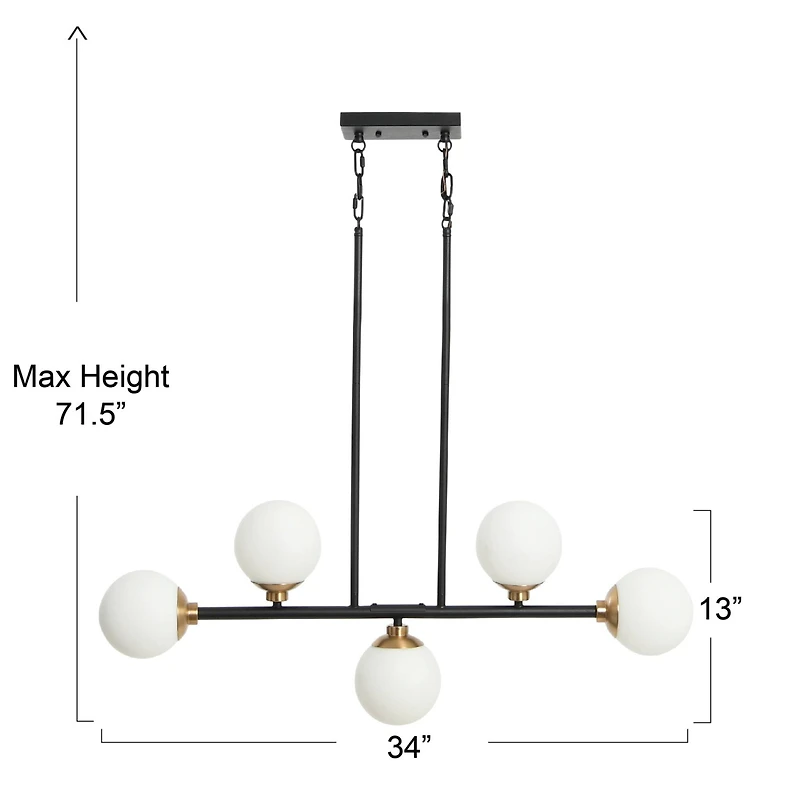Hello Honey® Robert Stevenson Lighting Lorne Matte Black Metal & Frosted Glass 5-Light Chandelier