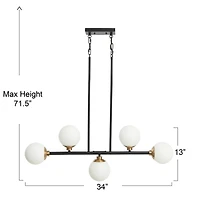 Hello Honey® Robert Stevenson Lighting Lorne Matte Black Metal & Frosted Glass 5-Light Chandelier