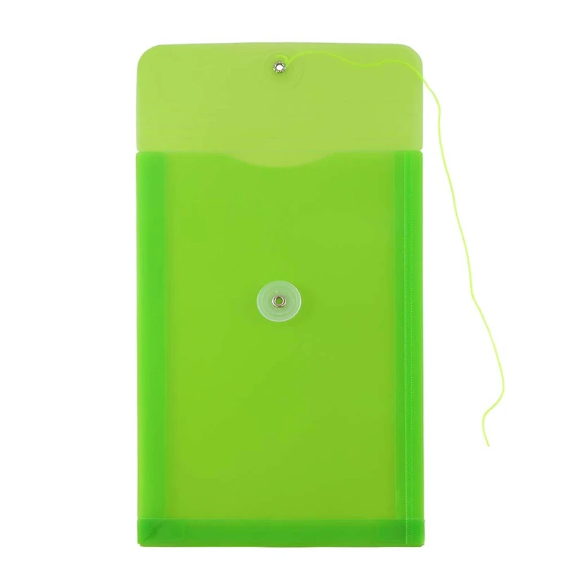 JAM Paper 6.25" x 9.25" Lime Green Button & String Closure Plastic Envelope, 12ct.