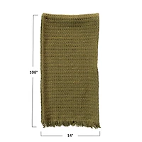 Hello Honey® 108" Green Woven Cotton Table Runner with Metallic Gold Thread & Fringe