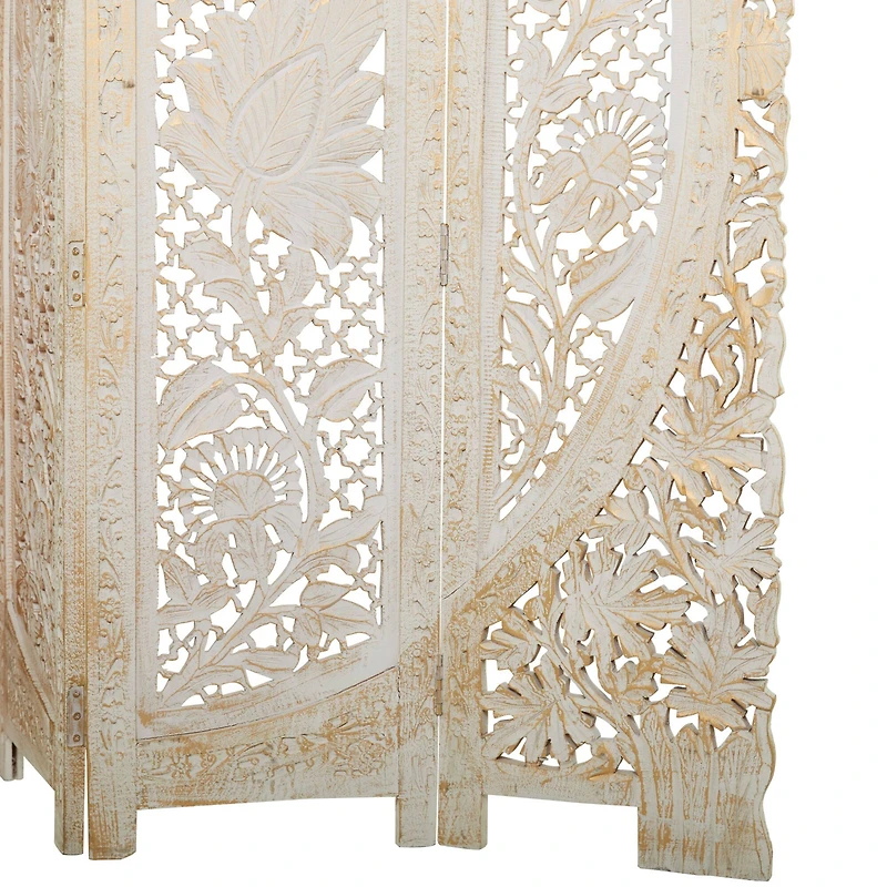 White Mango Wood Eclectic Room Divider Screen, 72 " x 60 " x 2 "