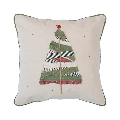 Hello Honey® Multicolor Square Cotton Pillow with Appliqued Tree