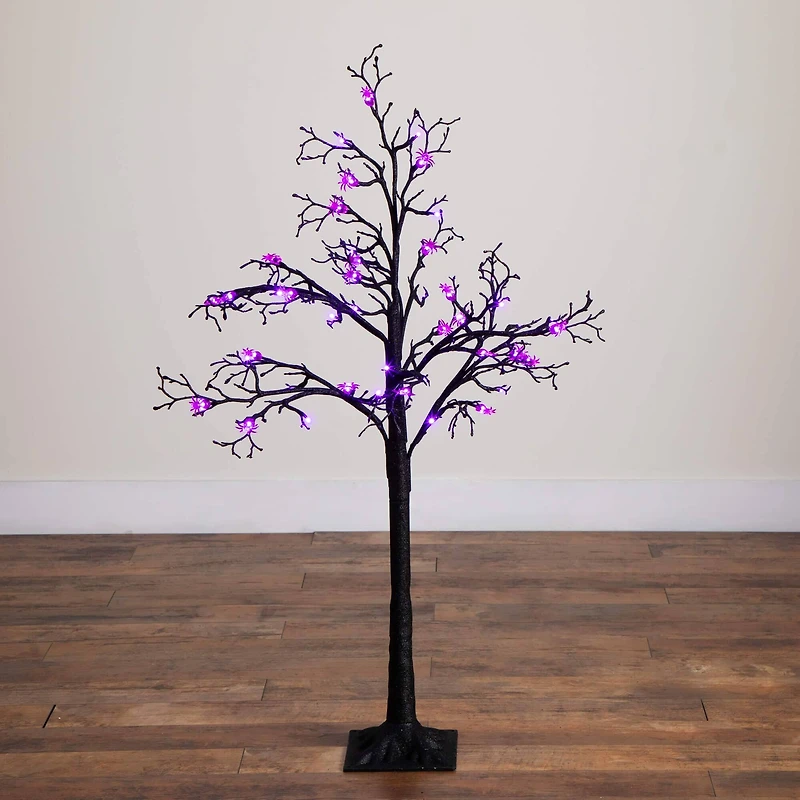 4ft. Pre-Lit Artificial Halloween Spider Twig Tree with 48 Purple LED Lights