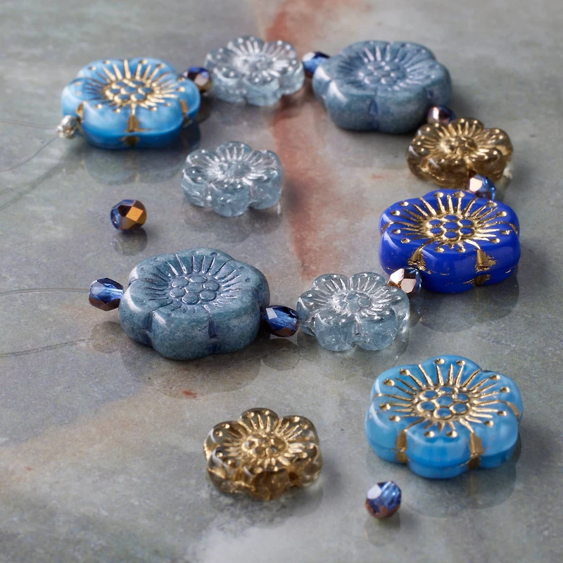 Blue Garden Czech Glass Flower Bead Mix by Bead Landing™
