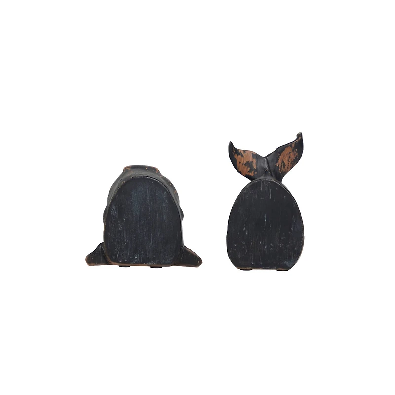 Distressed Black Whale Coastal Bookend Set