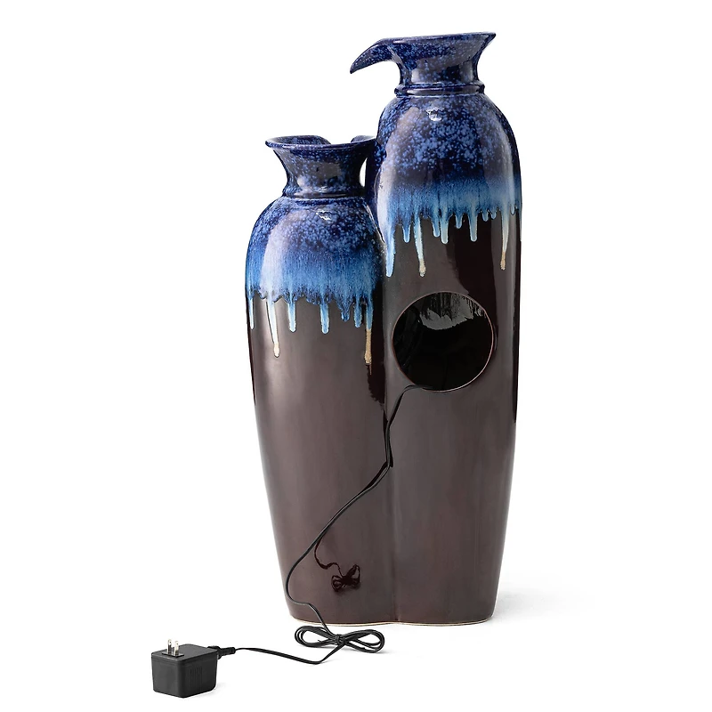 Glitzhome® 30.75" 4-Tier LED Reactive Glaze Ceramic Vase Outdoor Floor Fountain