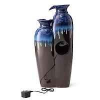 Glitzhome® 30.75" 4-Tier LED Reactive Glaze Ceramic Vase Outdoor Floor Fountain