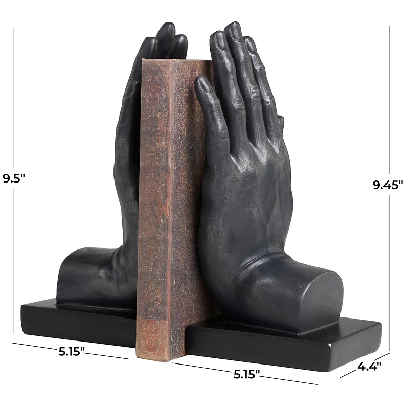 9.5" Black Polystone Hand Bookends, 2ct.