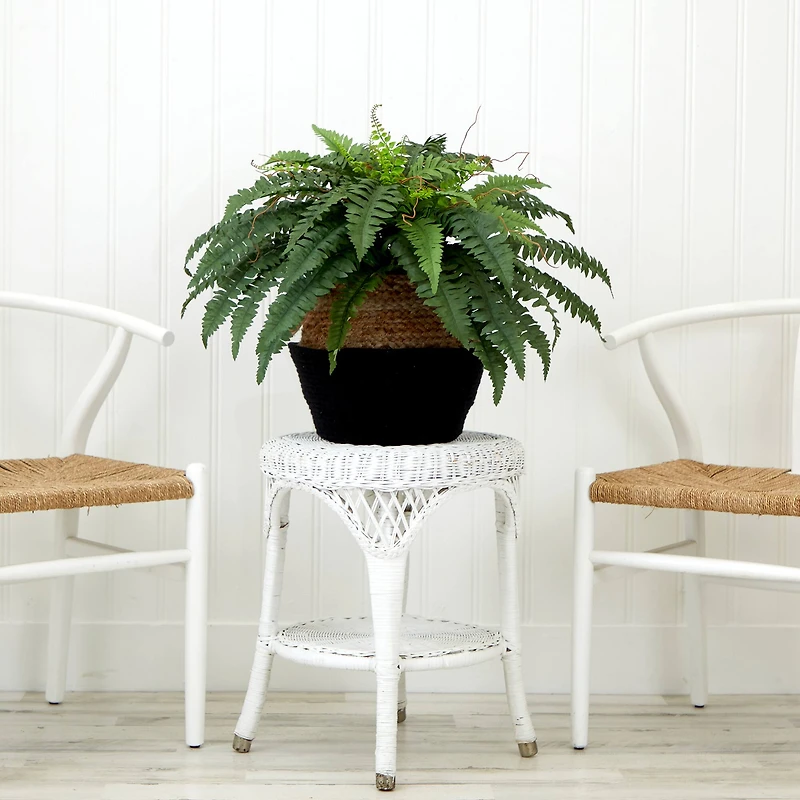 23" Artificial Boston Fern Plant with Handmade Jute & Cotton Basket