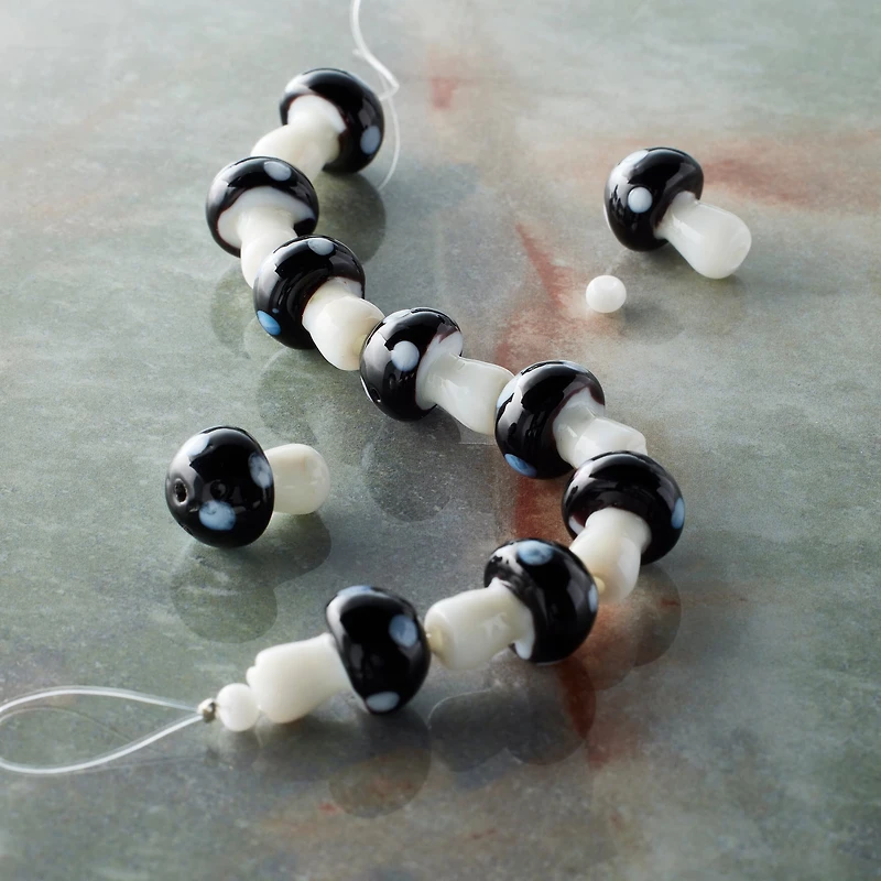 Black & White Glass Mushroom Beads, 17mm by Bead Landing™