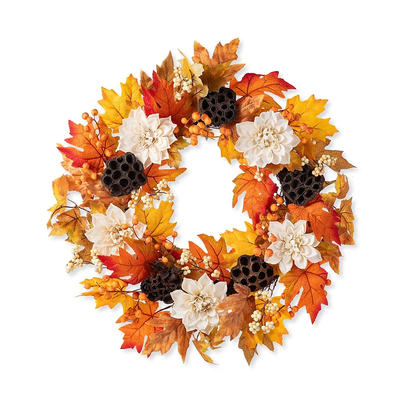 Glitzhome® 24" Fall Dahlia, Lotus Pod and Berry Wreath