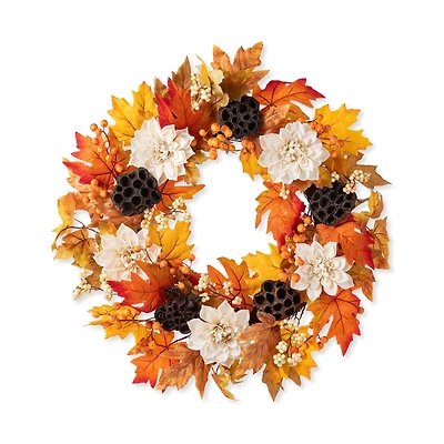 Glitzhome® 24" Fall Dahlia, Lotus Pod and Berry Wreath