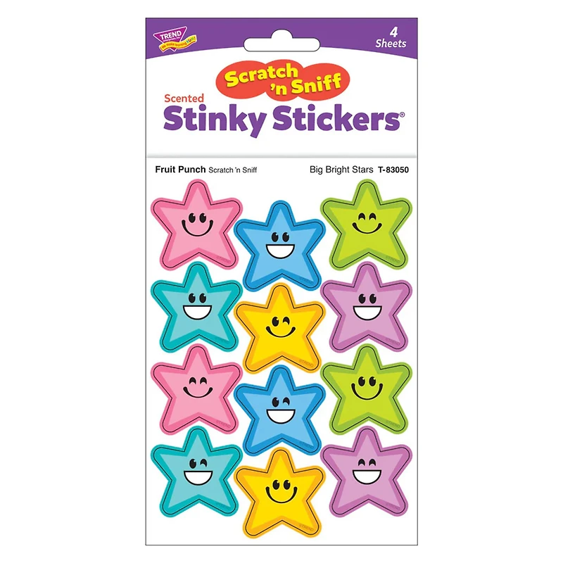TREND Enterprises® Big Bright Stars, Fruit Punch Scent Scratch 'n Sniff Stinky Stickers®. 1.25" 6 Packs of 48