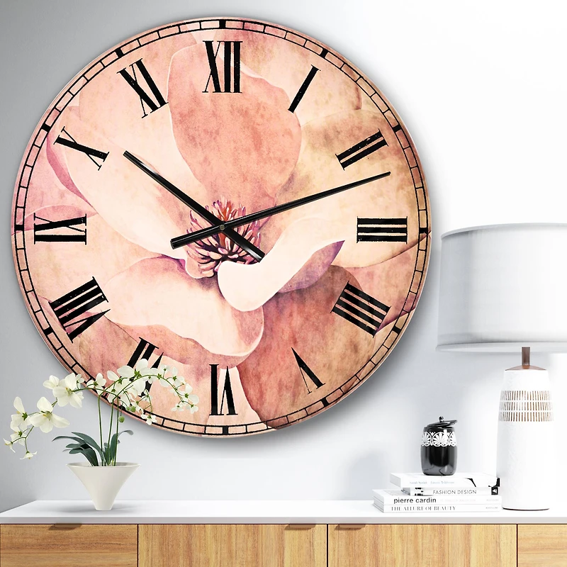 Designart 'Cute Light Pink Magnolia Flower Traditional Wall Clock