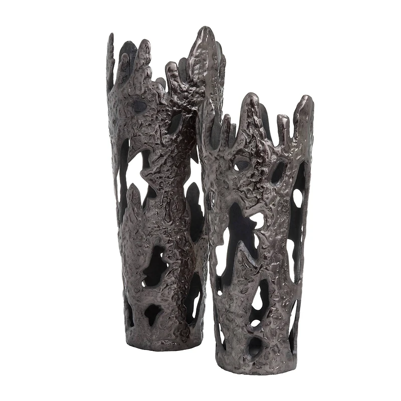 Set of 2" Black Aluminum Contemporary Vases, 20" x 7" x 6"