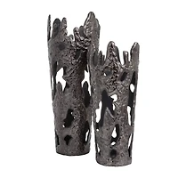Set of 2" Black Aluminum Contemporary Vases, 20" x 7" x 6"