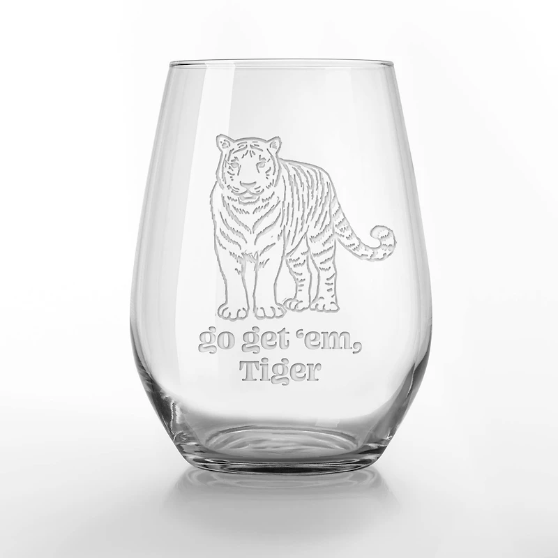 15oz Go Get 'Em Tiger Engraved Stemless Wine Glass