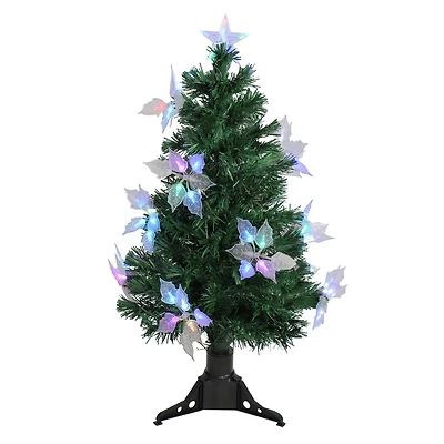 3ft. Fiber Optic Color Changing Artificial Christmas Tree with Star & Flower Decorations