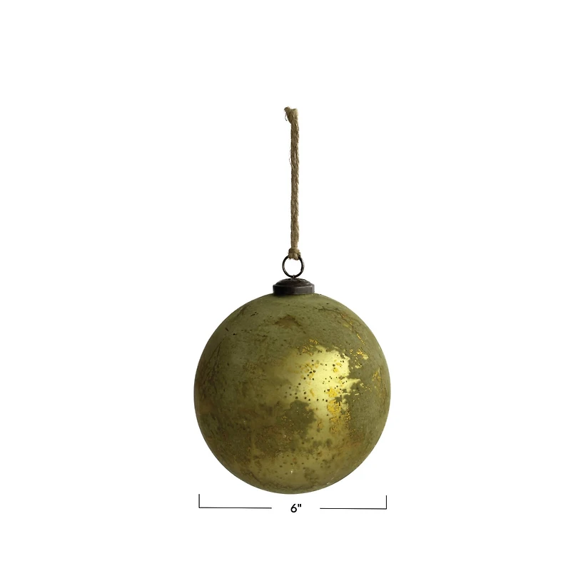 Hello Honey® 6" Matte Olive Green & Gold Distressed Glass Ball Ornament