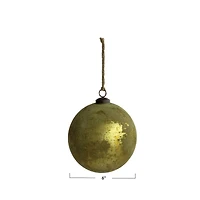 Hello Honey® 6" Matte Olive Green & Gold Distressed Glass Ball Ornament